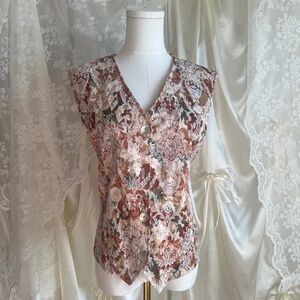 Cream and Red Floral Tapestry Vest